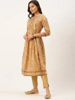 Women's Beige Printed A-Line Kurtas-GW-2215-Beige