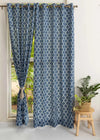 Reverse Trellis 100% cotton geometric curtain for bed room - Room darkening - Royal Blue - Pack of 1-230421074