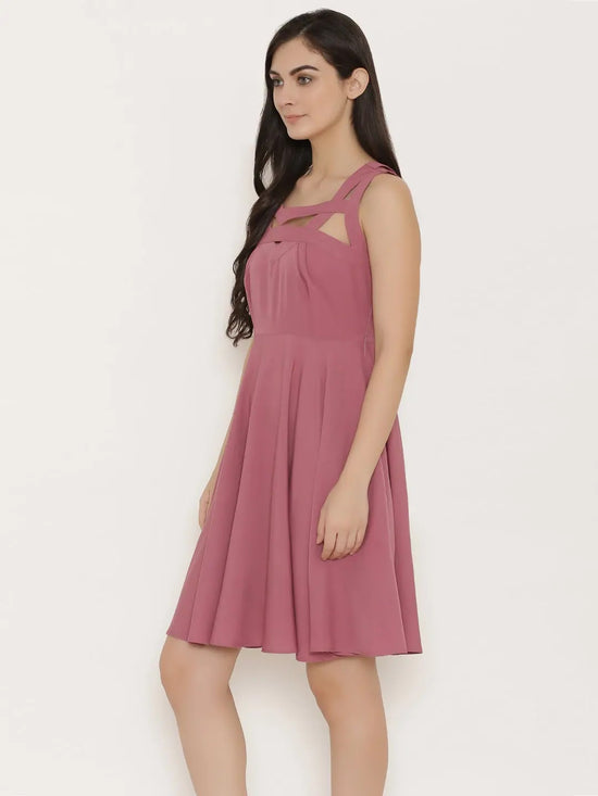 Cutout neck skater dress in Mauve