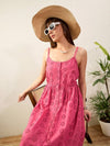 Women Pink Schiffli Strappy Midi Dress