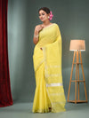 Yellow Cotton Blend Handwoven Saree With Zari Border-MA50BCT40500135