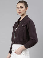 Women Violet Solid Denim Jacket-GZ-5598A-Violet