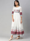 Women's White Printed Anarkali Kurtas-DW-1006-White