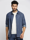 Men Navy Blue Spread Collar Solid Oversized Shirt-FIFADENIM-4919-Navyblue