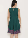 Front cut out skater dress with printed Hem in Forest Green