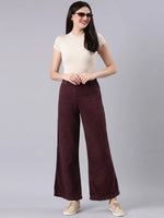 Women Burgundy Solid Wide Leg Denim Jeans-AE-10807-Burgundy