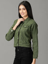 Women's Olive Solid Open Front Jacket-GZ-5577-Olive