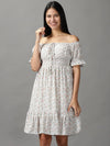 Women's White Floral Fit and Flare Dress-HQ-12-1-White