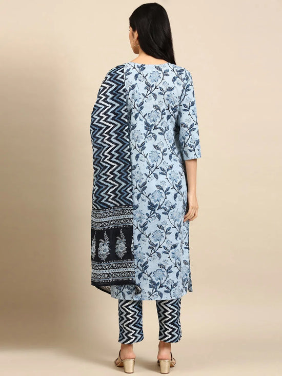 Women's Navy Blue Floral Kurta Set-AT-324-KPD-Navyblue