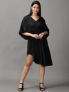 Women's Black Solid Fit and Flare Dress-AE-15776-Black