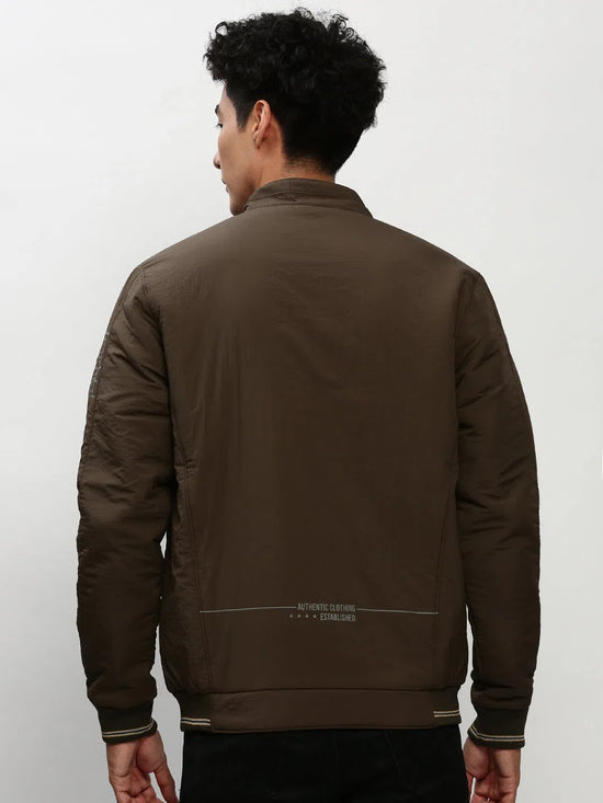 Men Green Solid Casual Bomber Jackets-ZD-3601-Olive