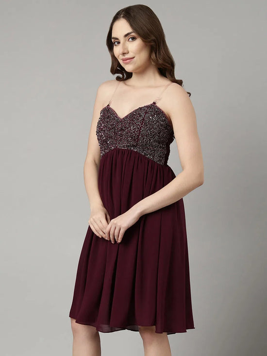 Women Purple Embellished Fit and Flare Dress-KW-6255-Purple