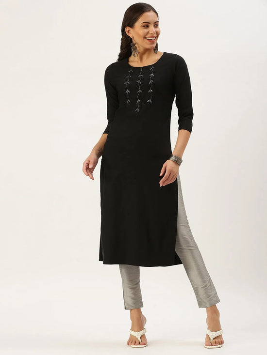 Women's Black Solid Straight Kurta-SKC-3127-Black