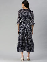 Women Navy Blue Printed Dress-AE-9907-Navybluewhite