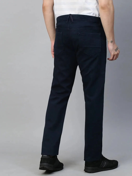 Genips Men's Cotton Stretch Rico Slim Fit Navy Colour Solid Casual Chinos