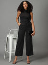 Women's Black Striped Formal Trouser-IM-9895-Black