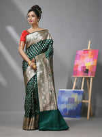 Emerald Green Katan Silk Banarasi Saree With Ethnic Motifs And Zari Woven Designs-MA52KA441380058