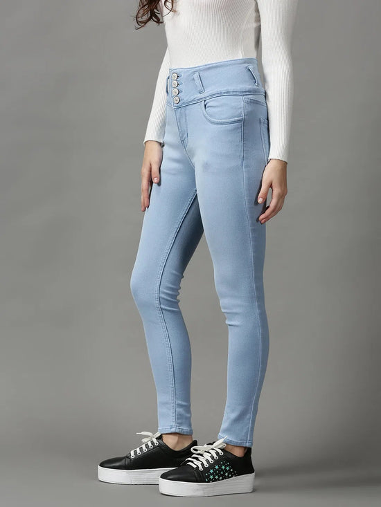 Women's Blue Solid Skinny Fit Denim Jeans-GZ-5352-Blue