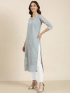 Women Blue Embellished Straight Kurta-SKC-1216-Blue