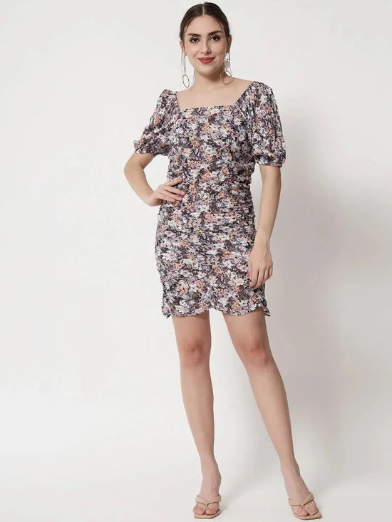 Multi Print Ruching Dress