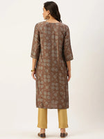 Women's Brown Embellished Straight Kurtas-HO-1448-Brown