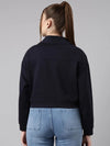 Women Navy Blue Solid Front-Open Oversized Crop Sweatshirt-AF-2099-Navyblue