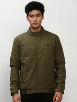 Men Green Solid Casual Bomber Jackets-ZD-3701-Olive