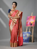 Rouge Pink Katan Silk Banarasi Saree With Ethnic Motifs And Zari Woven Designs-MA52KA441380080