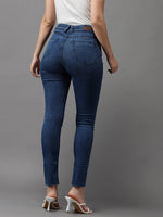 Women's Blue Solid Skinny Fit Denim Jeans-GZ-5183-C-Blue