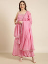 Women Anarkali Pink Floral Kurta and Sharara Set Comes With Dupatta and Potli Bag-GW-4064-Pink