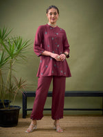 Women Pink All Over Embroidered Shirt With Palazzos