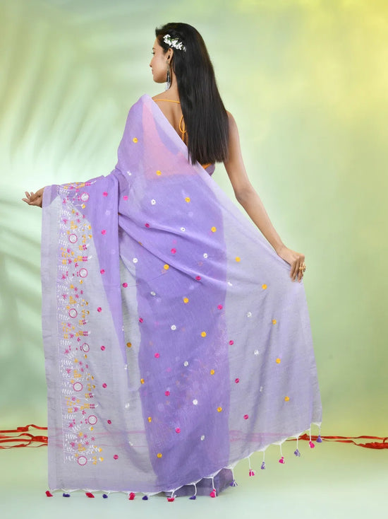 All Over Thread Floral Embroidery Lavender Cotton Saree-MA62CT33610075