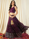 Crop top With Back tie and Flared Skirt in Pruple Color