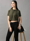 Women's Green Solid Crop Top-AE-10487-Olive