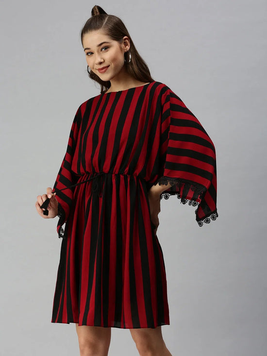 Women's Black Striped Kaftan Dress-SP-5846-Blackmaroon