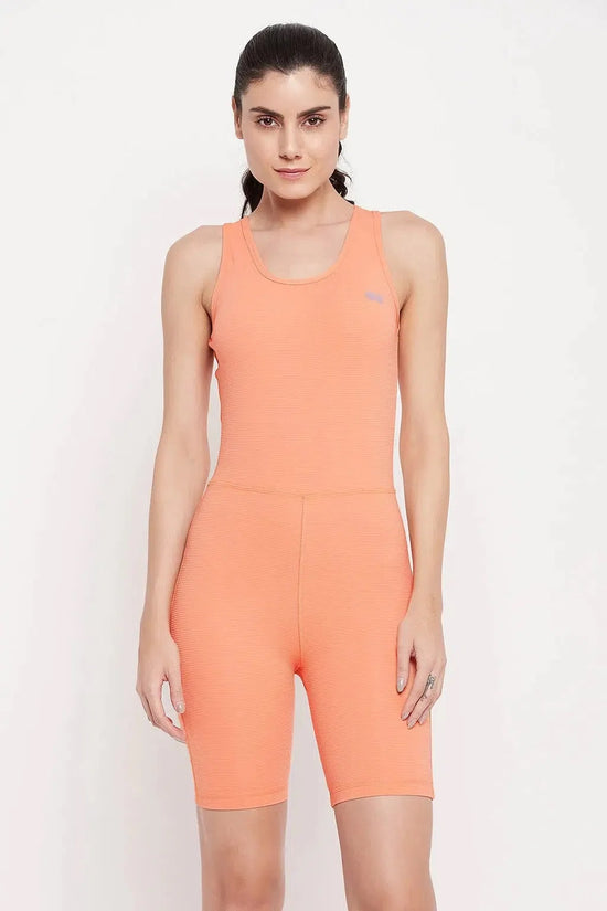 Clovia Snug Fit Sleeveless Bodysuit in Orange Colour