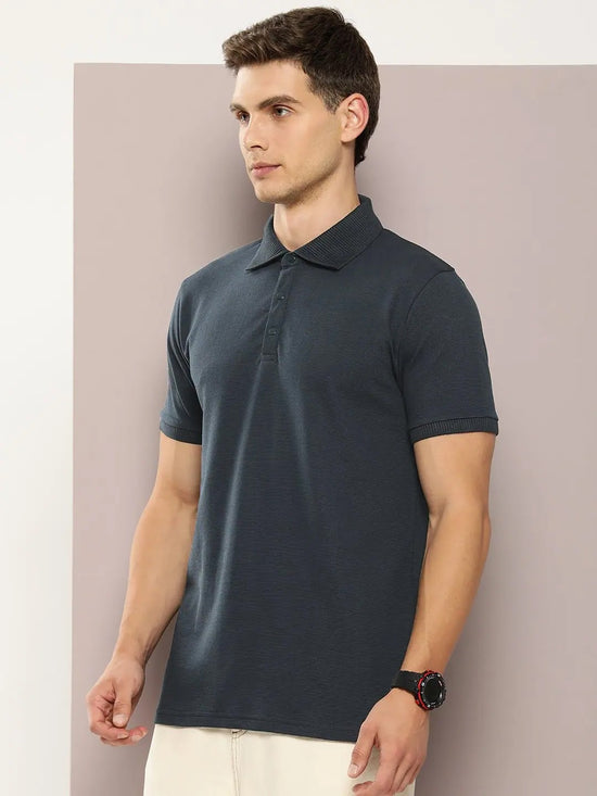 Dillinger Navy Blue Solid Regular Snap Polo T-shirt