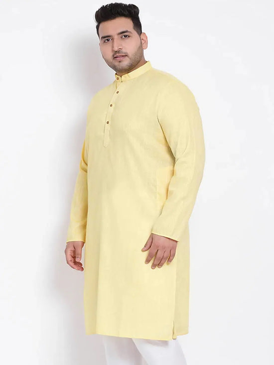 Hangup Men Standard Solid Men's Indian Wear-Yellow_Linen_OnlyLongKurta