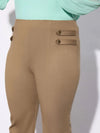 Women Beige Bell Bottom Stretch Trousers