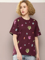 Dillinger Maroon Graphic Oversized T-Shirt-WMNCR391WINE-XS