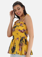 Floral Ruching Yellow Top