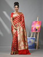 Red Silk Banarasi Saree With Damask Motifs And Paisley Degins-MA52BSL441050098