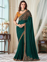 Saree Mall Women's Satin  Teal Green Embellished Designer Saree With Blouse Piece-SILVER27017A