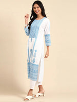 Women's White Printed Kurta Set-AP-012-White