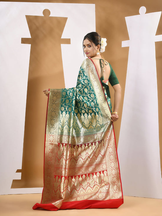 Teal Silk Banarasi Saree With Zari Woven Designs-MA53BSL441050011