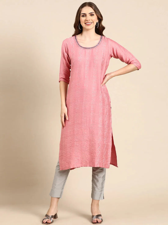 Women's Pink Embroidered Anarkali Kurta-SKC-947-Pink