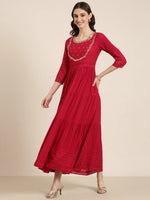 Women Maroon Embellished Fit and Flare Kurta-GW-3825-Maroon