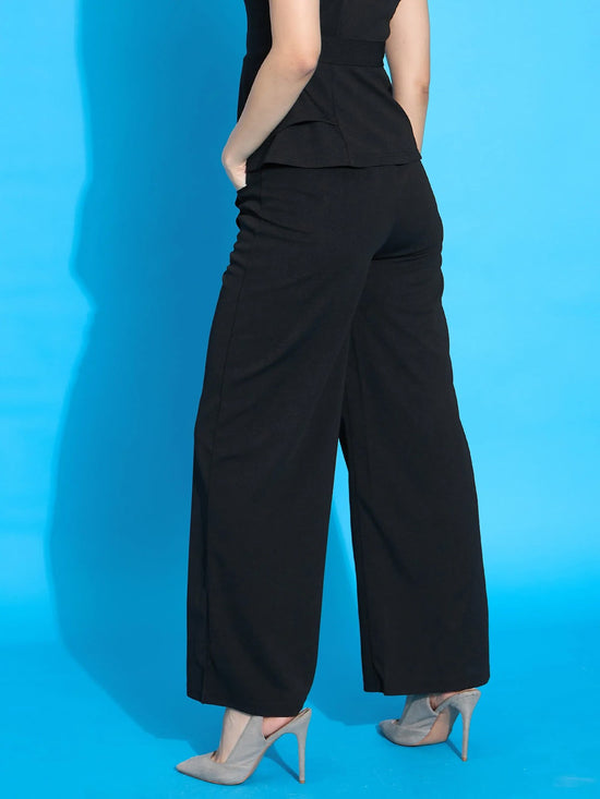 Women Black Front Pleated Straight Fit Trousers