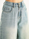 Women Blue Whisker Faded Wide Leg Jeans