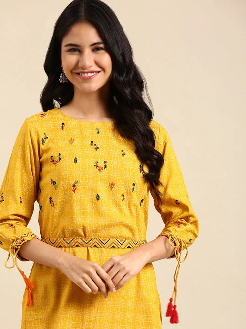 Women's Yellow Printed Straight Kurta-GW-833-Yellow